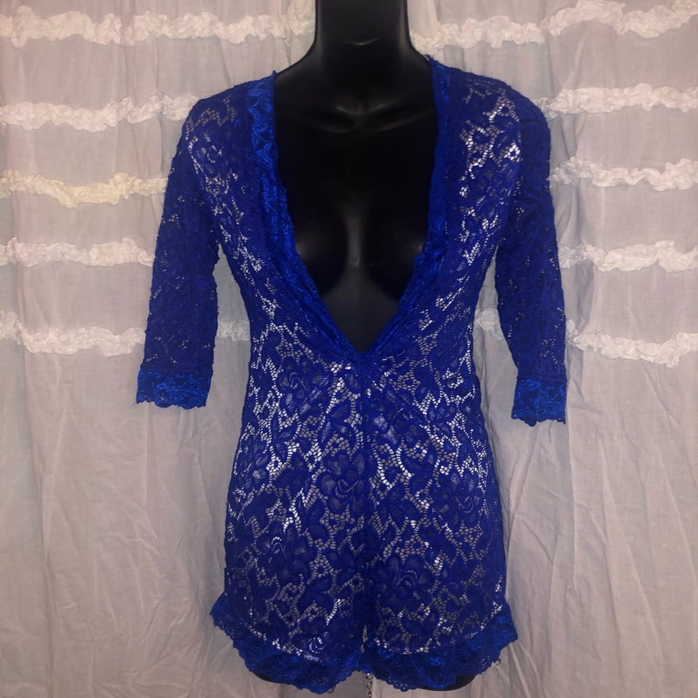 Blue Lacey plunging romper